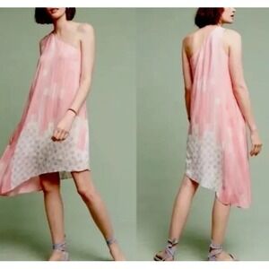 Anthropologie Maeve Dress Sz 8  Avalonne One Shoulder Asymmetrical 100% Silk